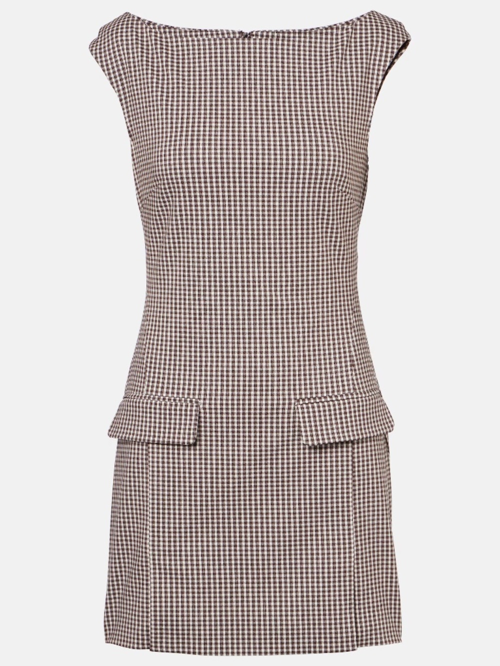STAUD Walker Dress — Dark Chocolate Micro Check, New, Size XS
